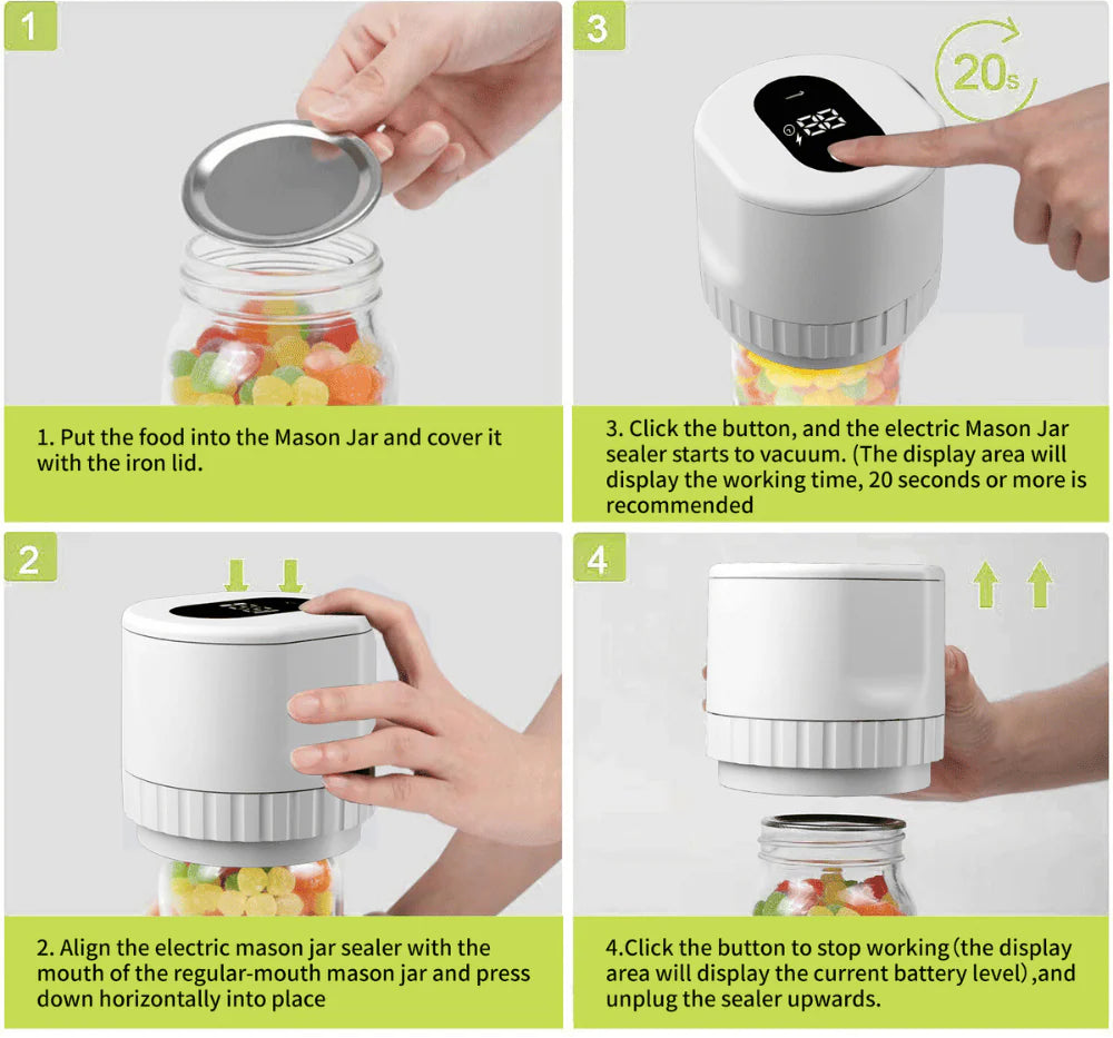 Step-by-step guide for using the electric vacuum jar sealer with automatic airtight sealing