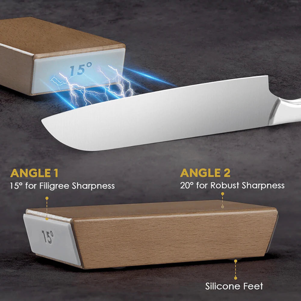 Adjustable angle magnetic knife sharpener 15° and 20° with silicone feet for stability