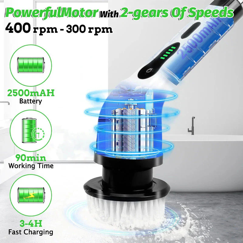 Powerful 7-in-1 electric scrubber with 25W motor and dual-speed modes for efficient deep cleaning