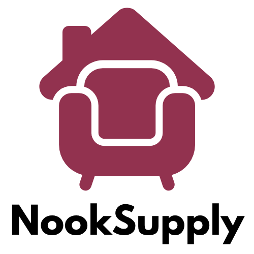 Logo of NookSupply with a stylized chair and house on a green background